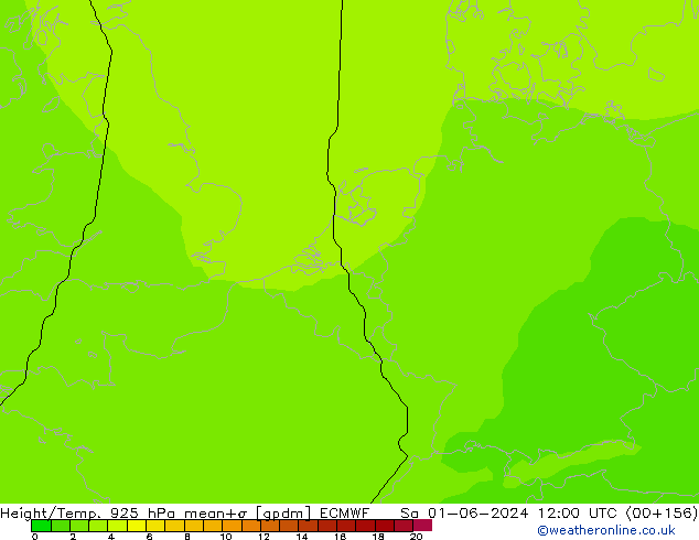 Height/Temp. 925 hPa ECMWF So 01.06.2024 12 UTC