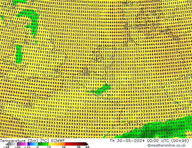 Sıcaklık Haritası (2m) ECMWF Per 30.05.2024 00 UTC