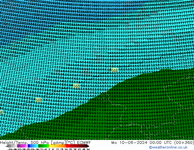 Height/Temp. 500 hPa ECMWF Mo 10.06.2024 00 UTC