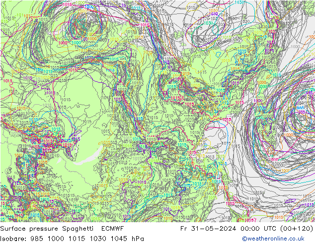 Surface pressure Spaghetti ECMWF Fr 31.05.2024 00 UTC