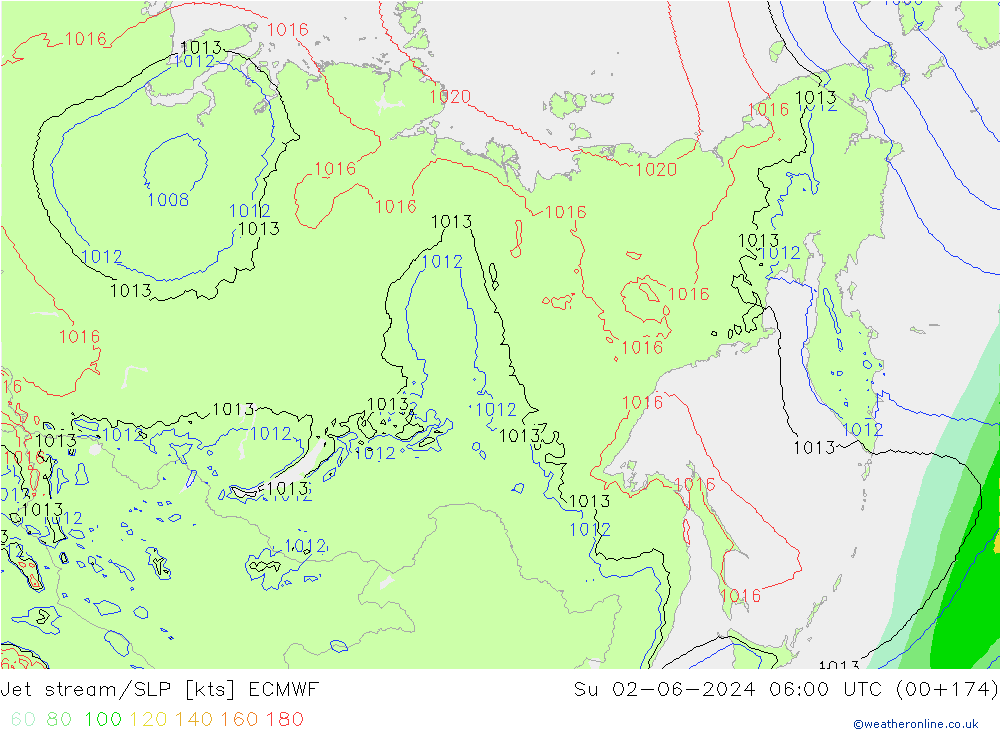 джет/приземное давление ECMWF Вс 02.06.2024 06 UTC