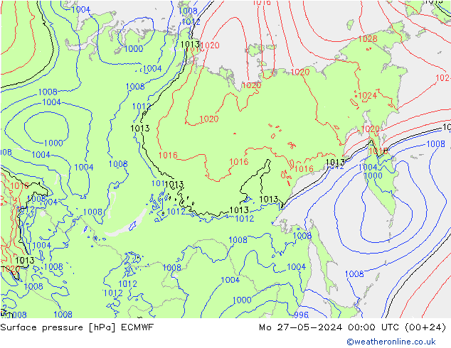 Presión superficial ECMWF lun 27.05.2024 00 UTC