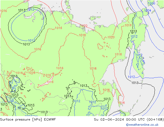 Atmosférický tlak ECMWF Ne 02.06.2024 00 UTC