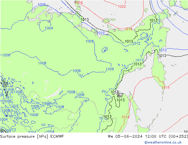 Presión superficial ECMWF mié 05.06.2024 12 UTC