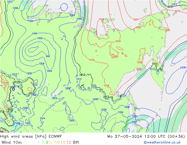 High wind areas ECMWF Mo 27.05.2024 12 UTC