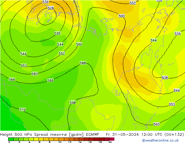 Géop. 500 hPa Spread ECMWF ven 31.05.2024 12 UTC