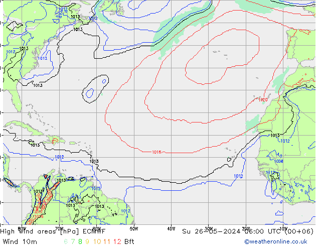 High wind areas ECMWF Вс 26.05.2024 06 UTC