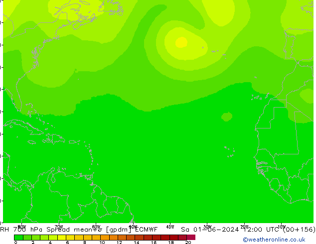 RH 700 hPa Spread ECMWF Sa 01.06.2024 12 UTC