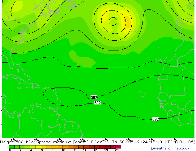 Hoogte 500 hPa Spread ECMWF do 30.05.2024 12 UTC