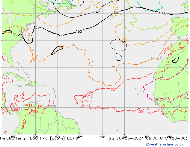 Height/Temp. 850 hPa ECMWF dom 26.05.2024 06 UTC