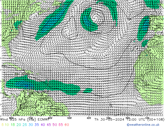 Wind 925 hPa ECMWF Čt 30.05.2024 12 UTC