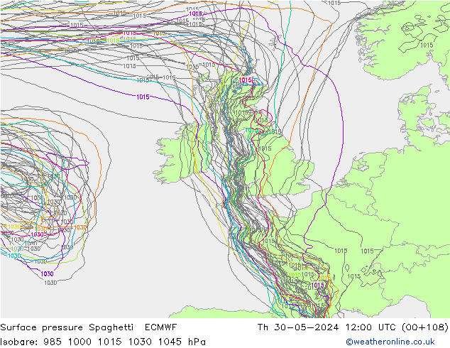 Pressione al suolo Spaghetti ECMWF gio 30.05.2024 12 UTC