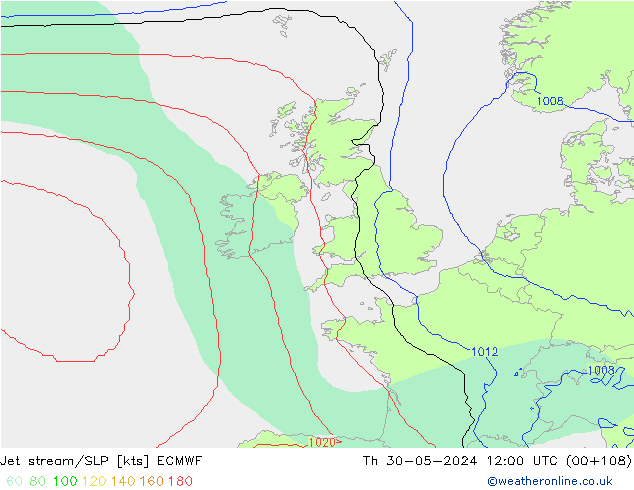 Jet stream/SLP ECMWF Th 30.05.2024 12 UTC