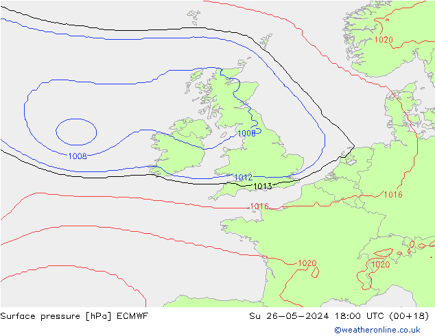 Surface pressure ECMWF Su 26.05.2024 18 UTC