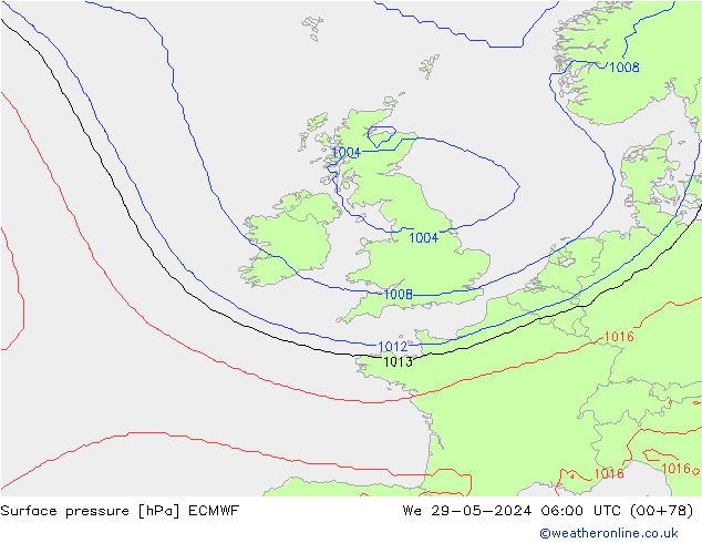 Surface pressure ECMWF We 29.05.2024 06 UTC