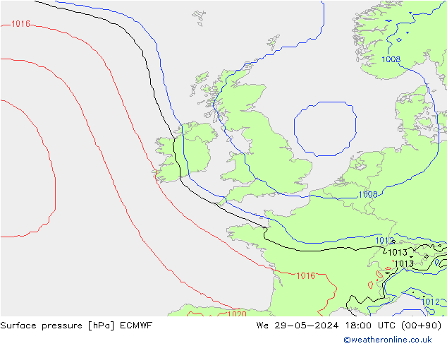 Pressione al suolo ECMWF mer 29.05.2024 18 UTC