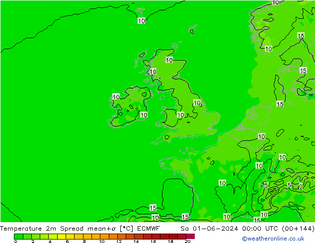 Temperature 2m Spread ECMWF Sa 01.06.2024 00 UTC