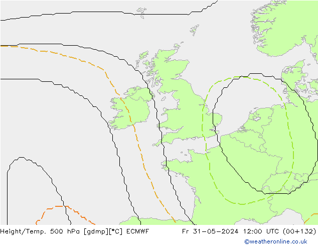 Height/Temp. 500 hPa ECMWF Fr 31.05.2024 12 UTC