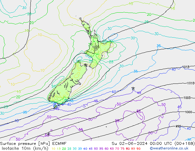 Isotachs (kph) ECMWF Ne 02.06.2024 00 UTC