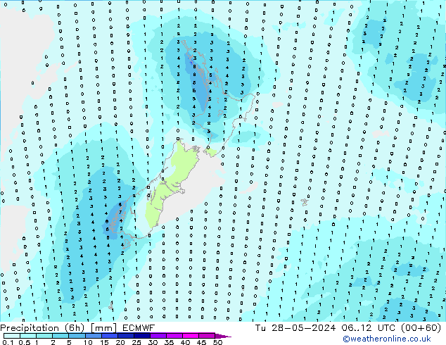 Précipitation (6h) ECMWF mar 28.05.2024 12 UTC