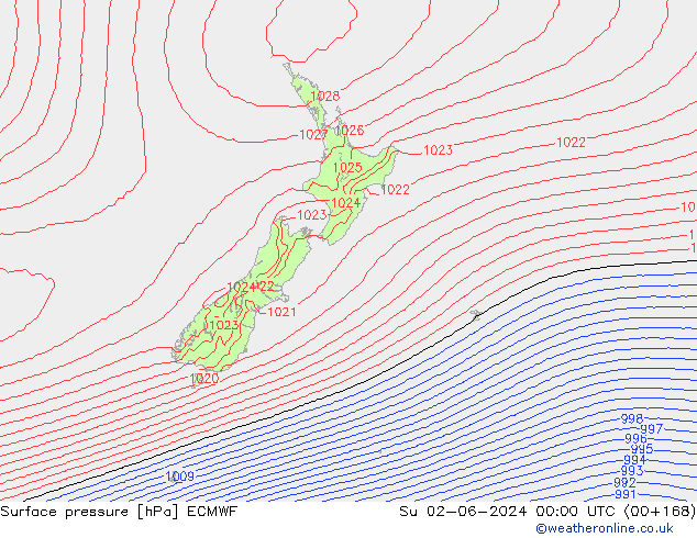 Surface pressure ECMWF Su 02.06.2024 00 UTC