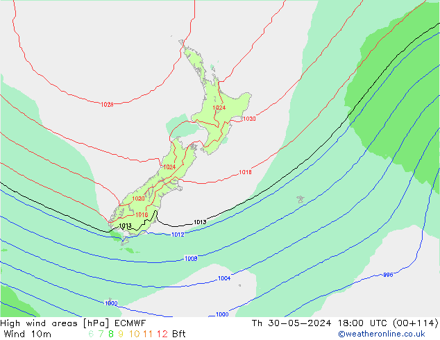 High wind areas ECMWF Th 30.05.2024 18 UTC