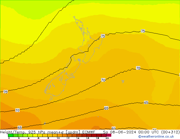 Height/Temp. 925 hPa ECMWF Sa 08.06.2024 00 UTC