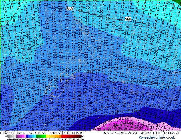 Height/Temp. 500 hPa ECMWF Mo 27.05.2024 06 UTC