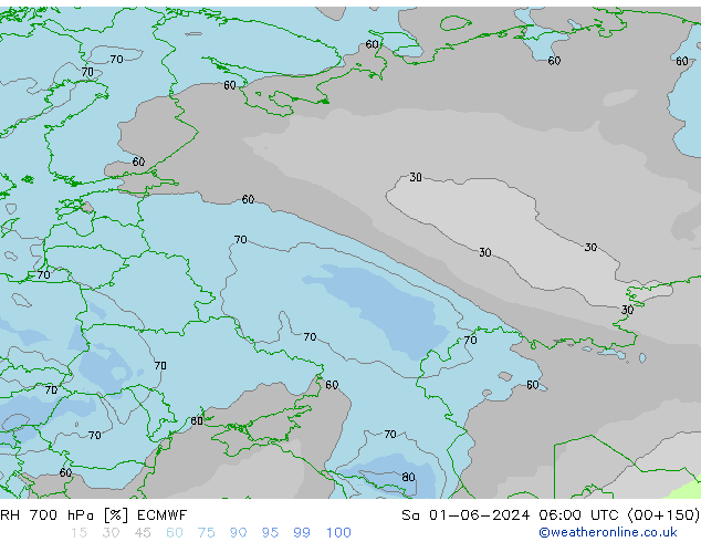 RH 700 hPa ECMWF Sáb 01.06.2024 06 UTC