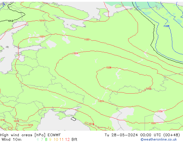 High wind areas ECMWF Tu 28.05.2024 00 UTC