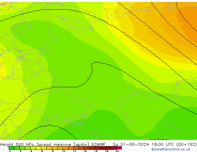 Height 500 hPa Spread ECMWF so. 01.06.2024 18 UTC