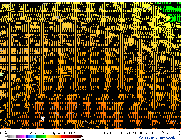 Height/Temp. 925 hPa ECMWF Út 04.06.2024 00 UTC