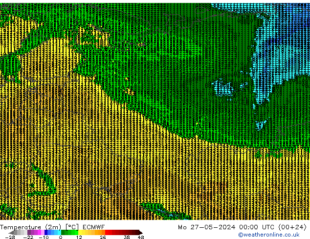 Temperature (2m) ECMWF Mo 27.05.2024 00 UTC