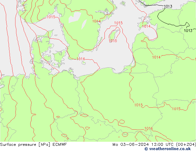 pressão do solo ECMWF Seg 03.06.2024 12 UTC