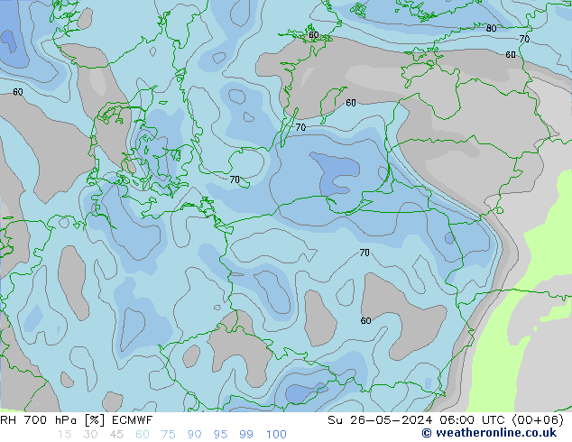 RH 700 hPa ECMWF So 26.05.2024 06 UTC