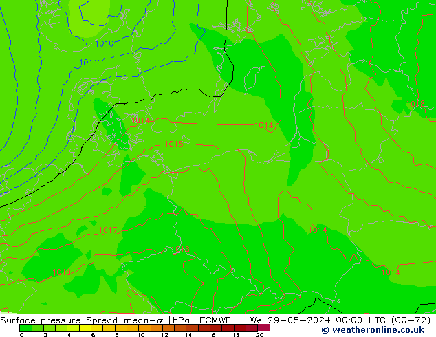 Atmosférický tlak Spread ECMWF St 29.05.2024 00 UTC
