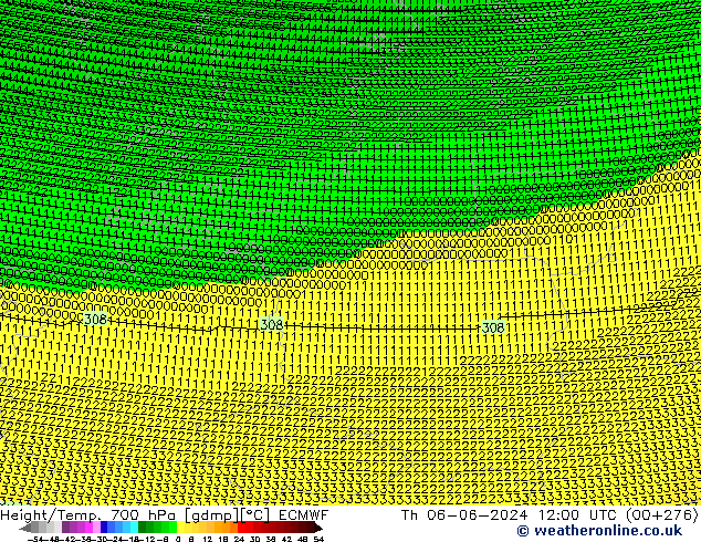 Height/Temp. 700 hPa ECMWF gio 06.06.2024 12 UTC