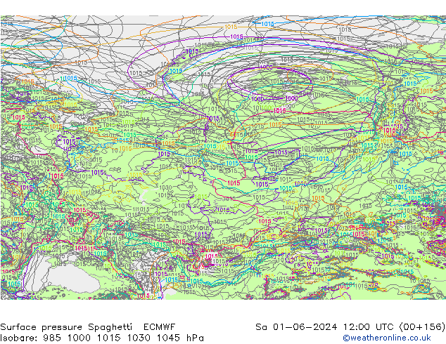 Surface pressure Spaghetti ECMWF Sa 01.06.2024 12 UTC