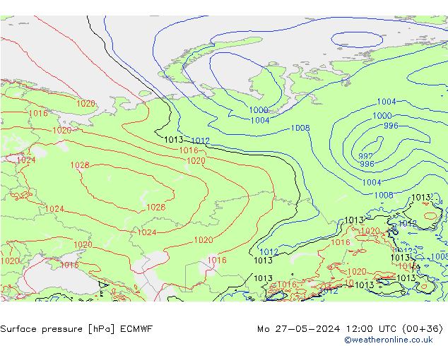 Presión superficial ECMWF lun 27.05.2024 12 UTC