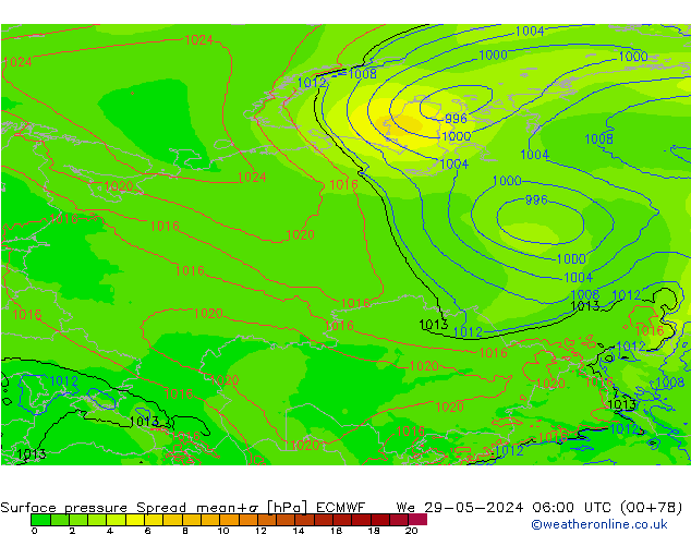 pressão do solo Spread ECMWF Qua 29.05.2024 06 UTC