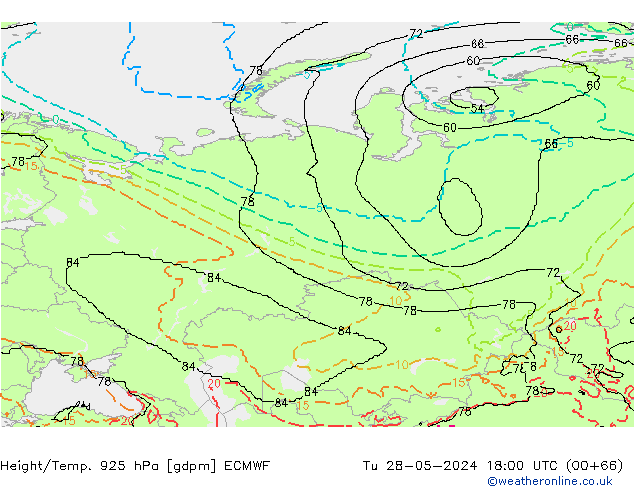 Hoogte/Temp. 925 hPa ECMWF di 28.05.2024 18 UTC