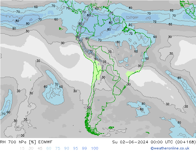 RH 700 hPa ECMWF nie. 02.06.2024 00 UTC