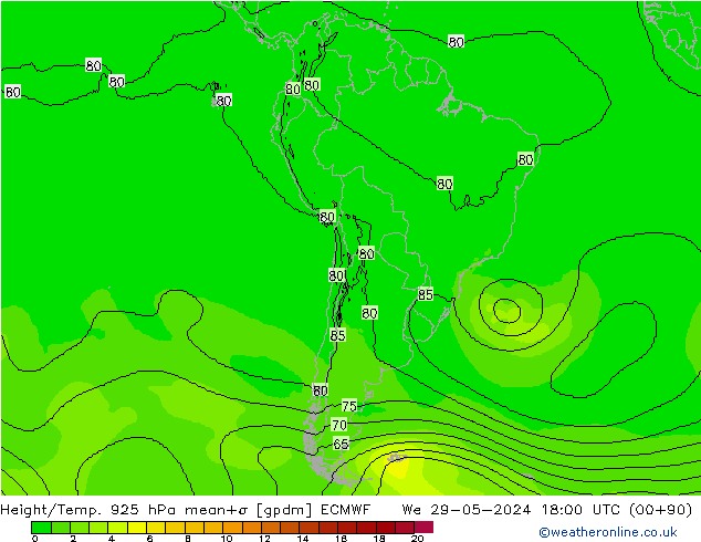 Geop./Temp. 925 hPa ECMWF mié 29.05.2024 18 UTC