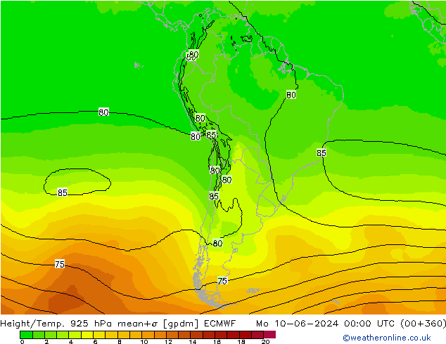 Height/Temp. 925 hPa ECMWF Mo 10.06.2024 00 UTC