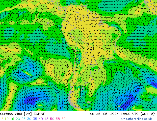 Wind 10 m ECMWF zo 26.05.2024 18 UTC