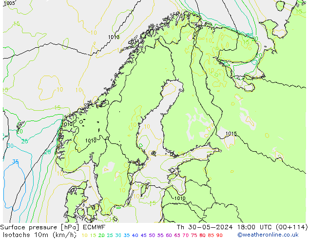 Eşrüzgar Hızları (km/sa) ECMWF Per 30.05.2024 18 UTC