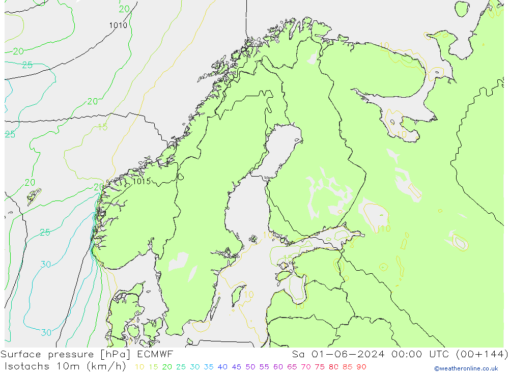 Isotachs (kph) ECMWF Sa 01.06.2024 00 UTC