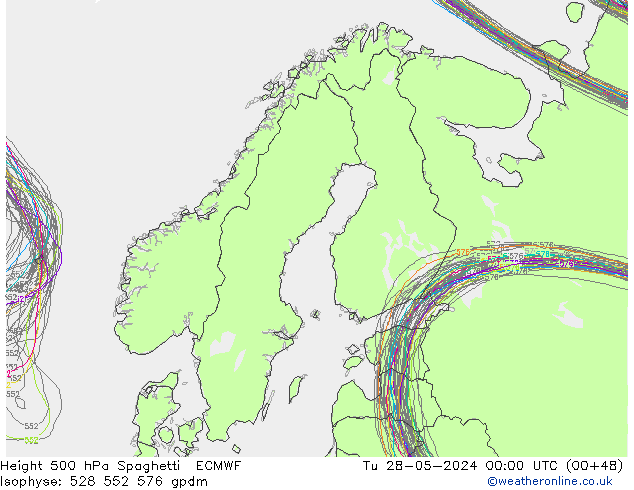 Height 500 hPa Spaghetti ECMWF  28.05.2024 00 UTC