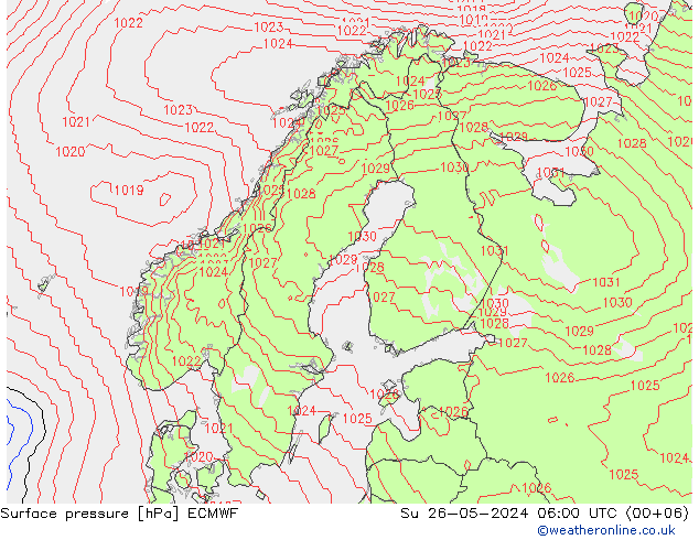 Luchtdruk (Grond) ECMWF zo 26.05.2024 06 UTC