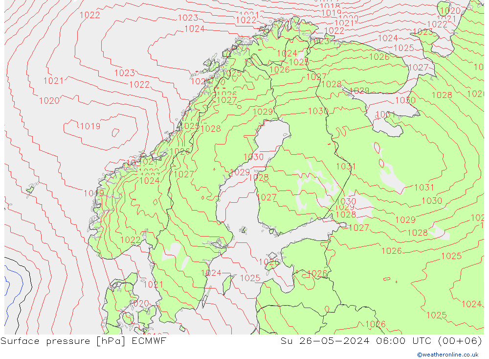 pressão do solo ECMWF Dom 26.05.2024 06 UTC